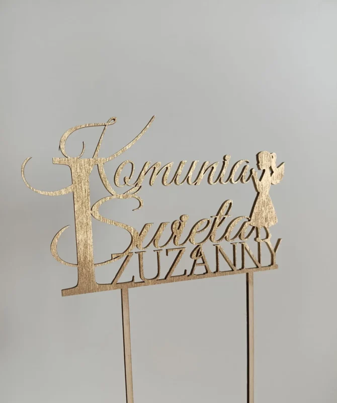 PERSONALIZOWANY TOPPER I KOMUNIA ŚWIĘTA + IMIĘ DLA DZIEWCZYNKI ZŁOTY - M142