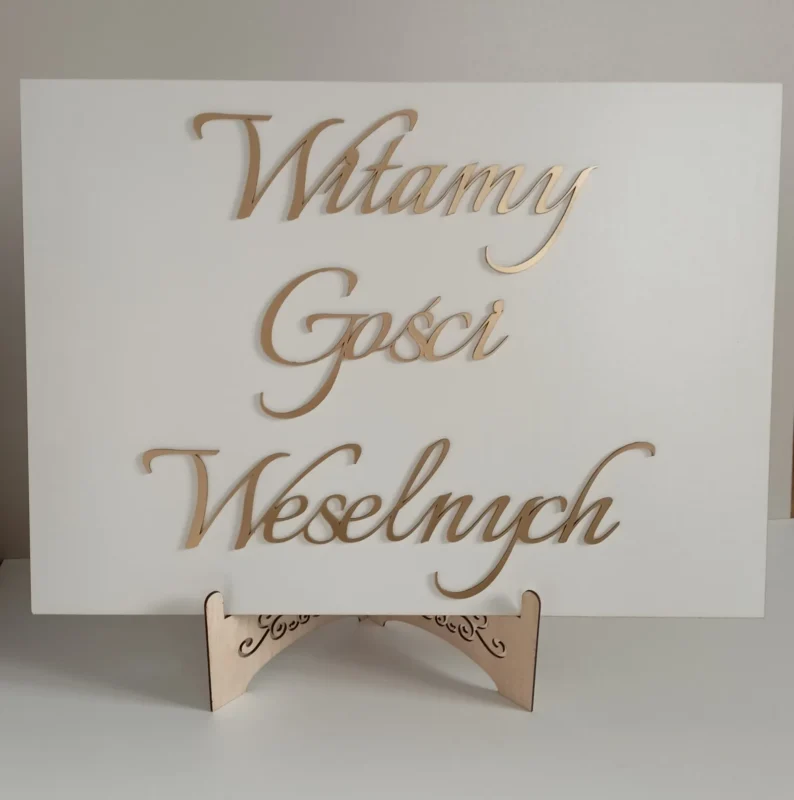 TABLICA POWITALNA ZŁOTE NAPISY "WITAMY GOŚCI WESELNYCH" DEKORACJE WESELNE - M147