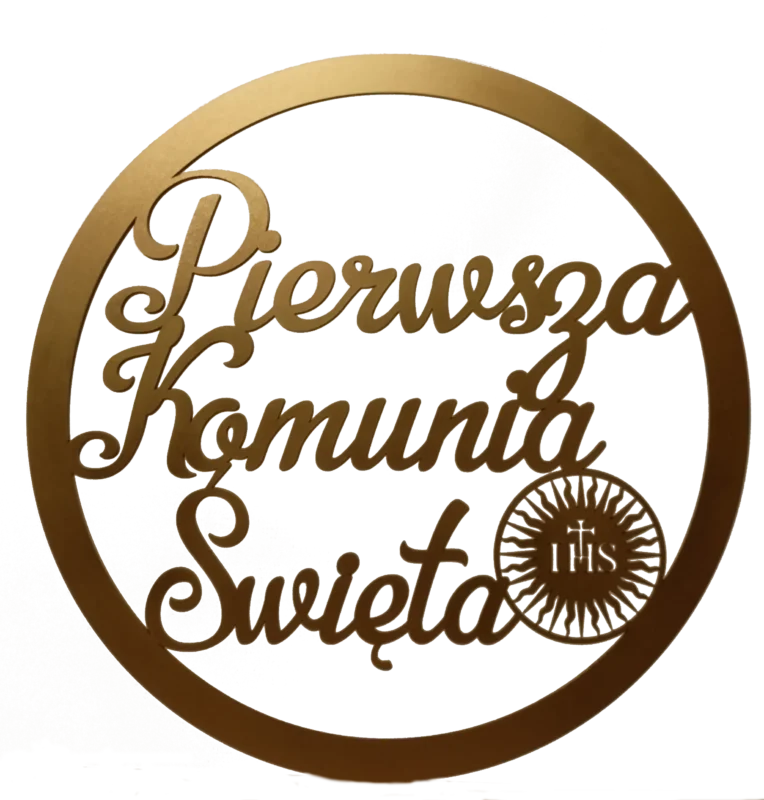 KOŁO PIERWSZA KOMUNIA ŚWIĘTA DEKORACJA NA PIERWSZĄ KOMUNIĘ OBRĘCZ Z NAPISEM - K255