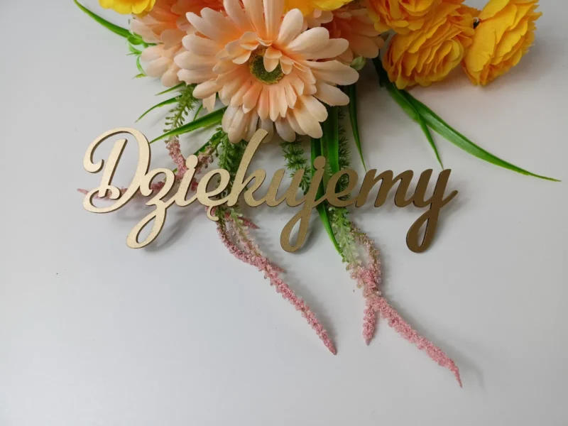 ZŁOTY NAPIS DZIĘKUJEMY 22 CM - DEKOR DODATEK ŚLUB, KOMUNIA, CHRZCINY, WESELE - M164