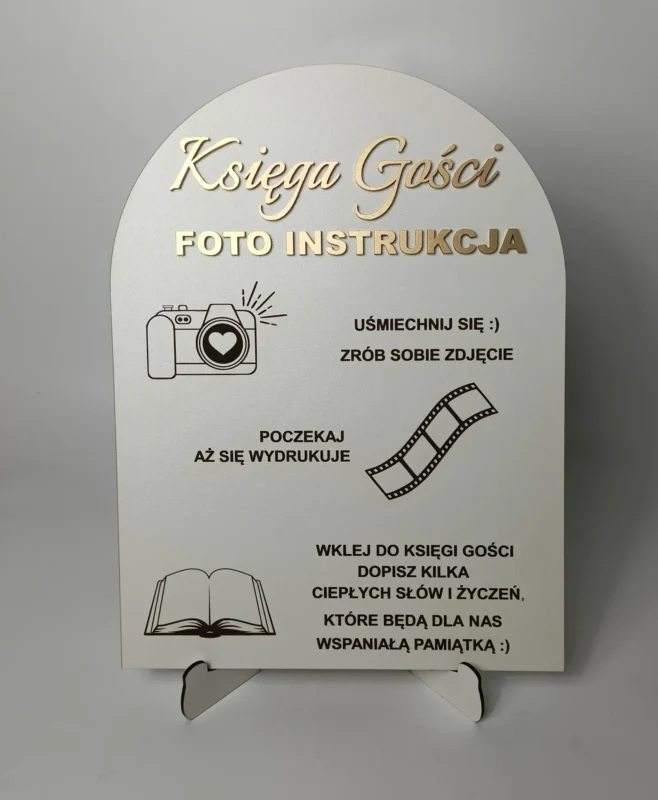 FOTO INSTRUKCJA INSTAX KSIĘGA GOŚCI WESELE + STOJAK – DEKORACJE ŚLUBNE GLAMOUR, ZŁOTE DODATKI - M208