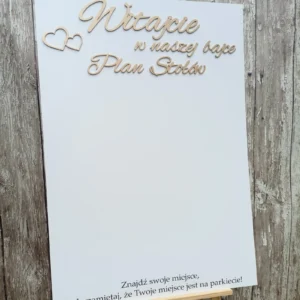 WITAJCIE W NASZEJ BAJCE – TABLICA POWITALNA I PLAN STOŁÓW DEKORACJA ŚLUBNA ZŁOTE LITERY 70X50 CM – M193
