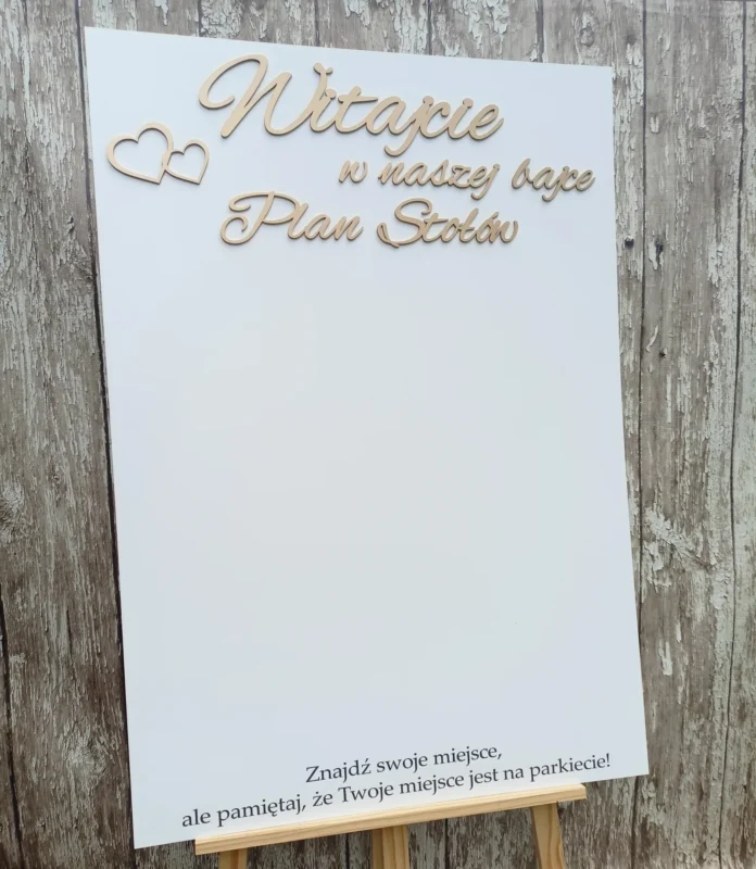 WITAJCIE W NASZEJ BAJCE – TABLICA POWITALNA I PLAN STOŁÓW DEKORACJA ŚLUBNA ZŁOTE LITERY 70X50 CM – M193