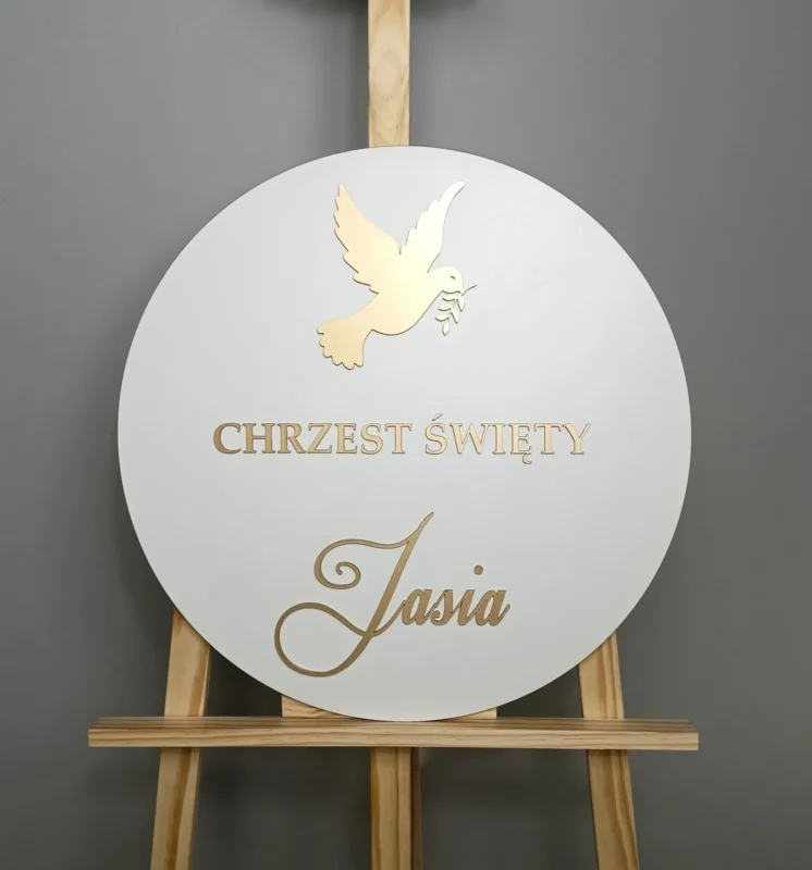 TABLICA KOŁO CHRZEST ŚWIĘTY + IMIĘ - DEKORACJA ŚCIANKI NA CHRZEST, TABLICA POWITALNA - M216