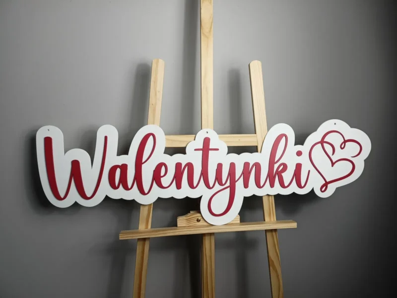 DUŻY NAPIS NA ŚCIANKĘ "Walentynki" BIAŁO CZERWONY - DEKORACJA ŚCIANKI BALONOWEJ, DEKORACJE NA WALENTYNKI REKWIZYTY DO ZDJĘĆ - M290
