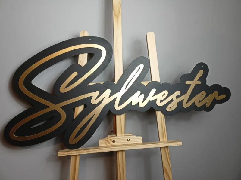 DUŻY NAPIS NA ŚCIANKĘ "Sylwester" CZARNO-ZŁOTY - DEKORACJA ŚCIANKI BALONOWEJ, DEKORACJE NA SYLWESTRA - M287
