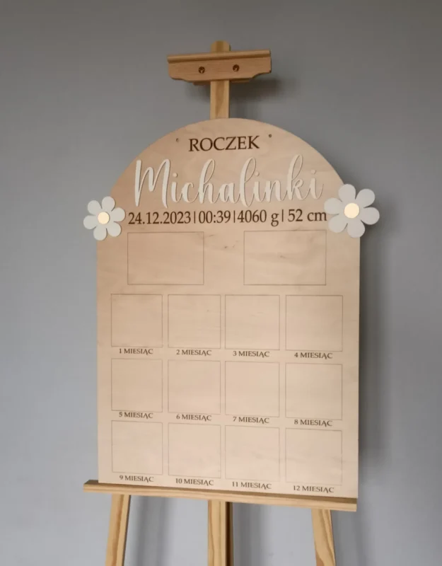 PERSONALIZOWANA TABLICA NA ZDJĘCIA ROCZEK - 12 ZDJĘĆ - DEKORACJA NA ROCZEK, TABLICA PAMIĄTKOWA - M295