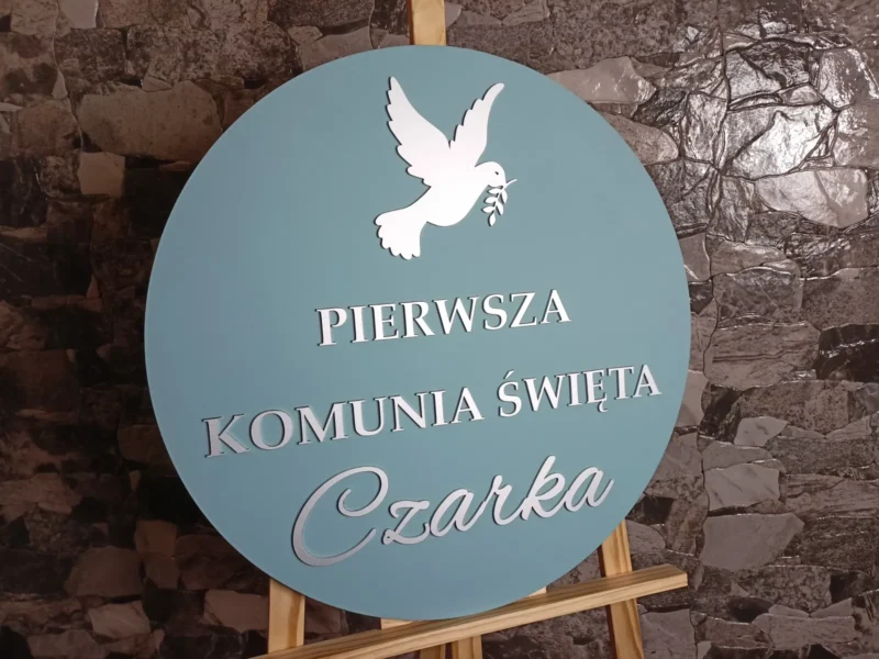 NIEBIESKA TABLICA KOMUNIJNA Z IMIENIEM DLA CHŁOPCA - DEKORACJE PIERWSZA KOMUNIA ŚWIĘTA - NIEBIESKIE DEKORACJE BALONOWE - M308