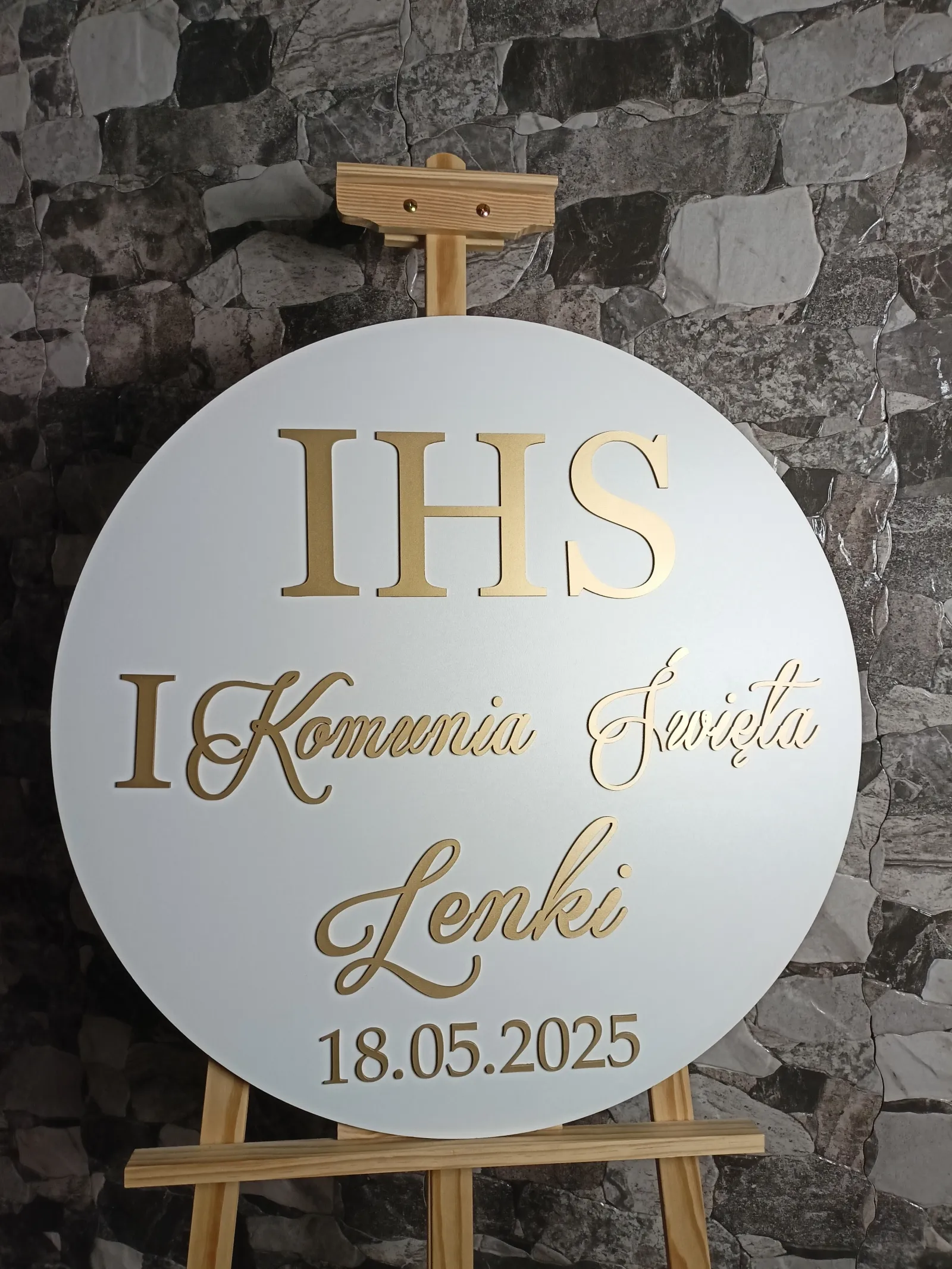 TABLICA POWITALNA KOMUNIA ŚWIĘTA Z IMIENIEM ZŁOTE NAPISY DEKORACJA – M420