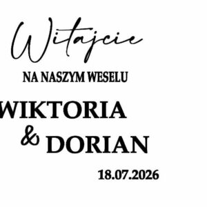 Personalizowana naklejka na lustro weselne do 50 cm szerokości do selfie z imionami Pary Młodej i datą - NA006