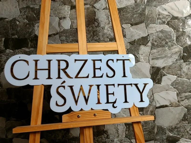 NAPIS DWUWARSTWOWY NA ŚCIANKĘ "Chrzest Święty" Z PLEXI LUSTRO ZŁOTE 60 cm - DEKORACJE NA CHRZEST, NAPISY NA ŚCIANKI, DEKORACJE - M427
